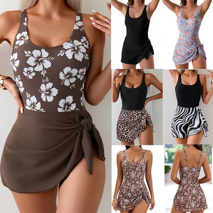 2025 New Women'S Printed One-Piece Dress-Style Swimsuit - Flattering Slimming Tummy Control Swimwear for Beach